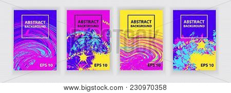 Violet, Pink, Yellow, Blue Abstract Background. Set Of Four Banners. Bright Future Abstract Vector T