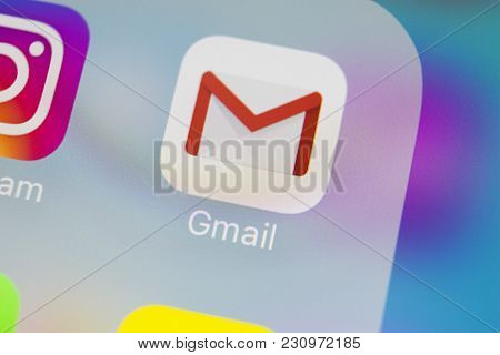 Sankt-petersburg, Russia, March 13, 2018: Google Gmail Application Icon On Apple Iphone X Smartphone