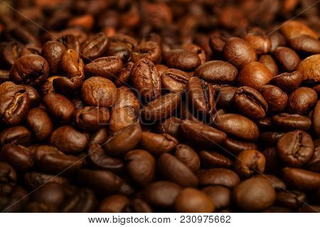 Coffee Beans Close-up. Beautiful Saturated Colore, Spresso