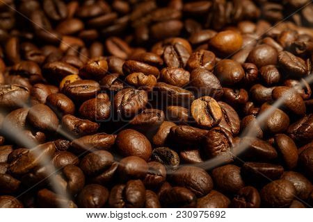Coffee Beans Close-up. Beautiful Saturated Colore, Spresso
