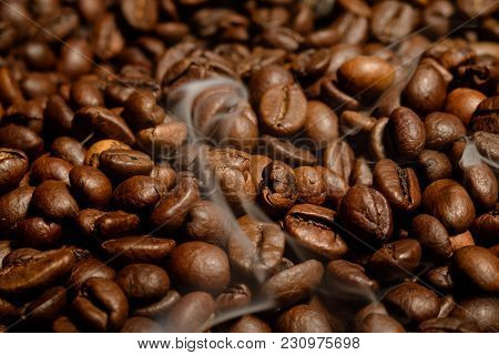 Coffee Beans Close-up. Beautiful Saturated Colore, Spresso