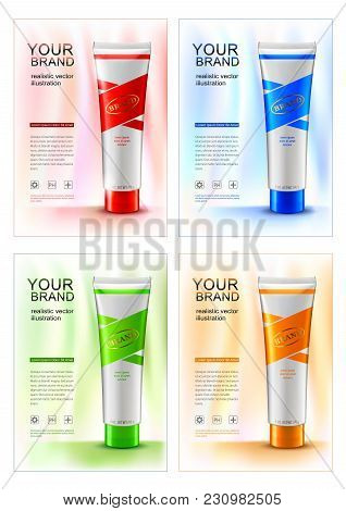 Tube Conteiners Design Mock Up. Beauty Print Posters Or Advertising Cards. Containers Are For Beauty