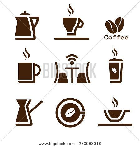 Coffee Icons Set Brown Color. Vector Illustration