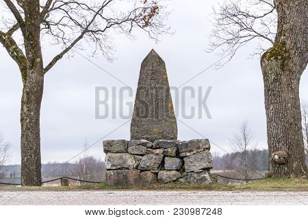 An Old Milestone In Granit Stone  With Text 1781