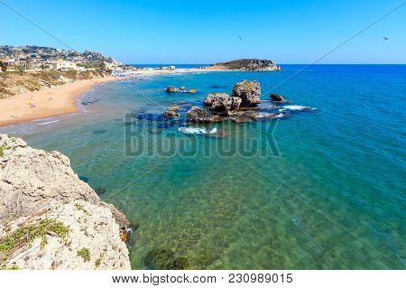 Paradise Sea Beach Cala Paradiso And Cala Del Re Near Rocca Di San Nicola, Agrigento, Sicily, Italy.