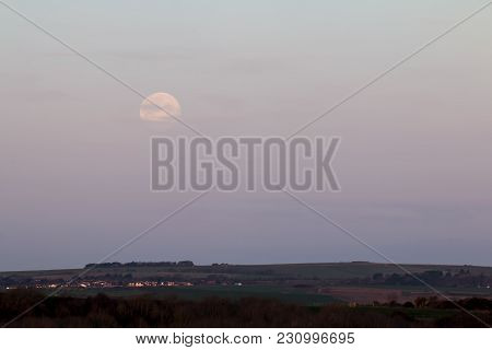 Supermoon Disappearing Behind Cloud Just Before Moonset On 1st February 2018, From Seaford.