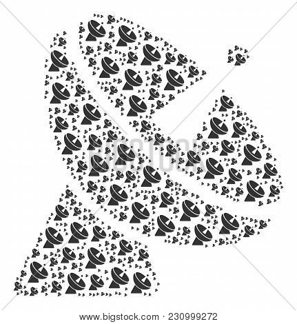 Radio Telescope Figure Created In The Combination Of Radio Telescope Icons. Vector Iconized Collage 