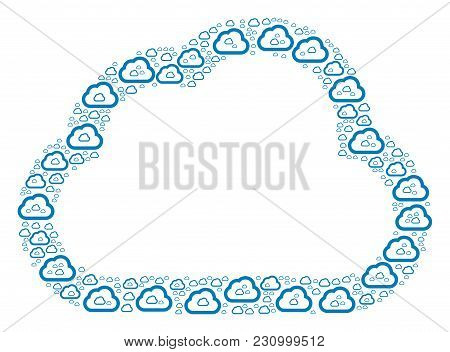Cloud Composition Composed In The Combination Of Cloud Icons. Vector Iconized Collage Composed From 