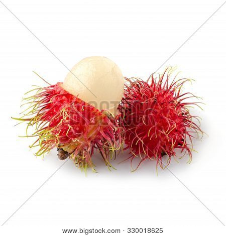 Rambutan Sweet Fruit Isolated Over White Background.