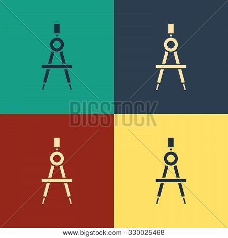 Color Drawing Compass Icon Isolated On Color Background. Compasses Sign. Drawing And Educational Too