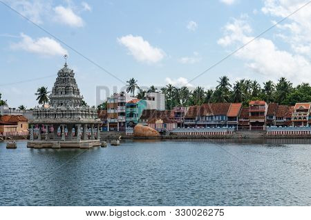 Beautiful Hindu Temple Sree Thanumalayan And Lake Or Water Tank In Suchindram Tamil Nadu, India