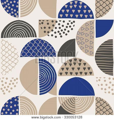 Blue And Tan Semicircular Geometric Vector Pattern