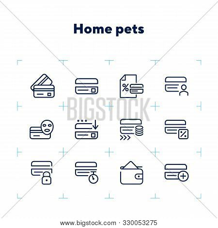 Homebanking Line Icon Set. Set Of Line Icons On White Background. Accountancy Concept. Purse, Percen