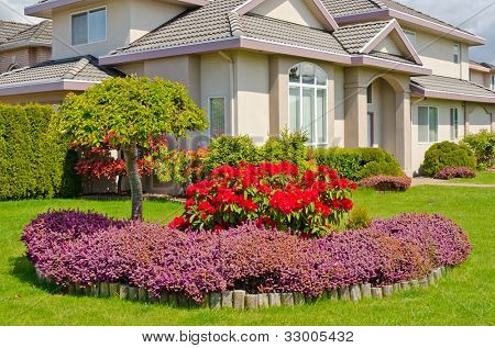 Bakımlı ev ve Bahçe yıllık ve çok yıllık bahçeleri tam bloom görüntüleme.