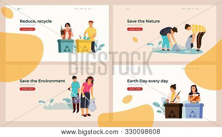 Sorting And Recycling Landing Page. Web Site Template With Trash Separation Concepts, Environmental 