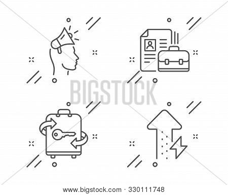 Brand Ambassador, Vacancy And Luggage Line Icons Set. Energy Growing Sign. Megaphone, Hiring Job, Ba