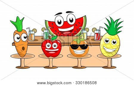 Cartoon Funny Fruits At The Bar Vector Illustration