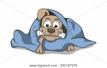 Puppy In Blankets Vector Illustration, Dog Illustration Vector