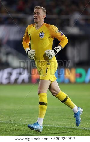 Sofia, Bulgaria - 14 October 2019: Goalkeeper Jordan Pickford Is Seen In Action Against Bulgarian Fo
