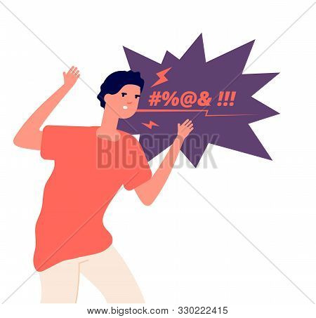 Man Expressing Anger. Irritated Character, Angry Screaming Man. Aggressive Frustrated Person Swears 