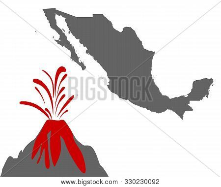 Detailed And Accurate Illustration Of Map Of Mexico With Volcano