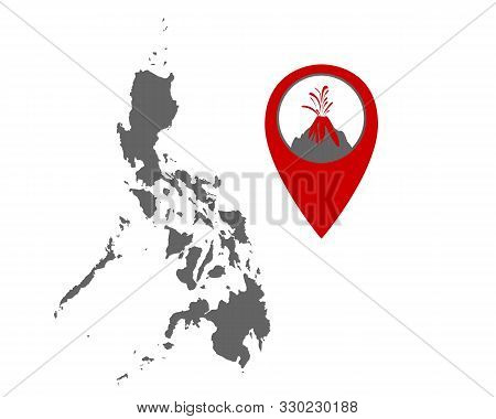Detailed And Accurate Illustration Of Map Of The Philippines With Volcano Locator