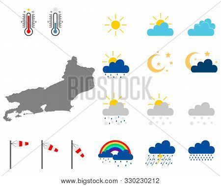 Detailed And Accurate Illustration Of Map Of Rio De Janeiro With Weather Symbols