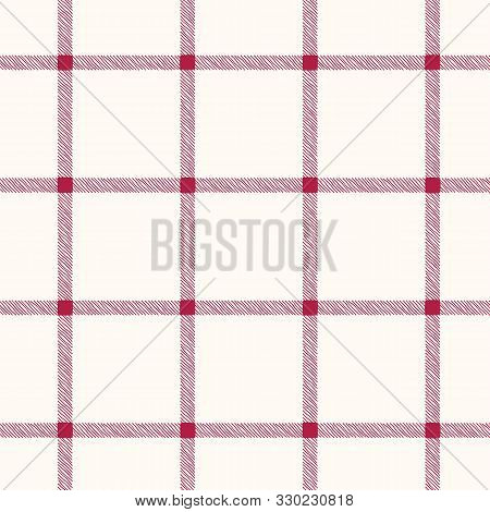 Classic Hand-drawn Windowpane Checks White Plaid Checks On Red Background Vector Seamless Pattern. T