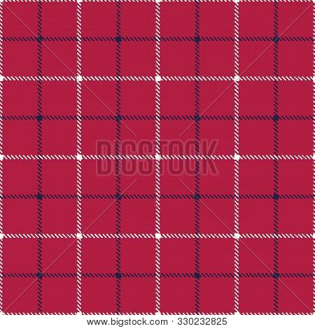 Classic Hand-drawn Blue And White Tattersall Plaid Checks On Red Background Vector Seamless Pattern.