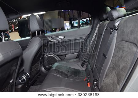 Geneva, Switzerland - March 04, 2019: Alfa Romeo Giulia Geneva International Motor Show 2019