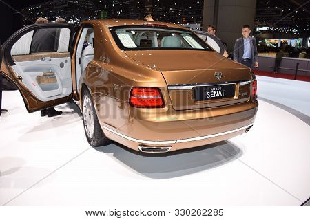 Geneva, Switzerland - March 05, 2019: Aurus Senat - Geneva International Motor Show 2019
