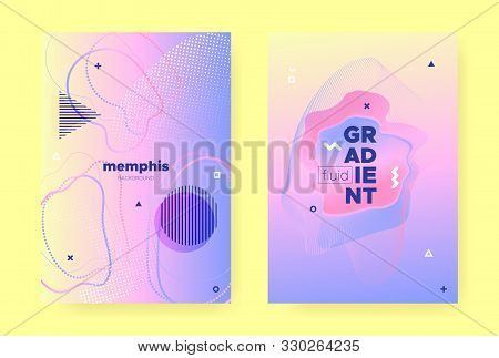Pastel Fluid Brochure. Rainbow Holographic Gradient. Pastel Memphis Elements. Liquid Shapes. Fluid P