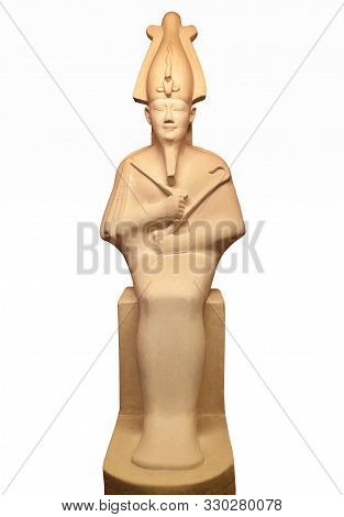 Statue Of Osiris Isolated On White. He Was Son Of Ra, Lord Of The Dead And Rebirth, God Of Fertility