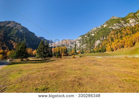 Bright Autumn Alpine Mountain Landscape. Austrian Alps, Stubai, Tyrol, Austria.
