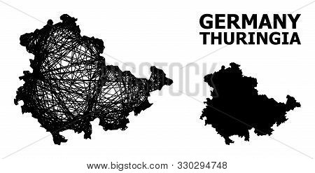 Net Vector Map Of Thuringia State. Wire Frame Flat Network In Vector Eps Format, Geographic Template