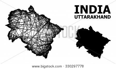 Net Vector Map Of Uttarakhand State. Wire Frame 2d Network In Vector Format, Geographic Template For