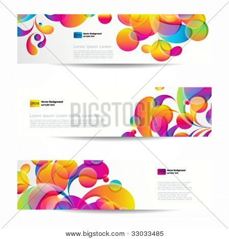 Abstract web banners with colorful arc-drop for your www design