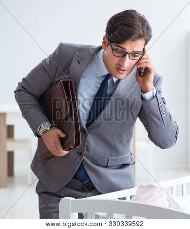 The young businessman trying to work from home caring after newb