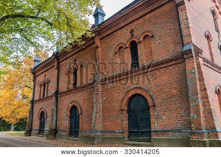 Loviisa, Finland - 7 October 2019: The Brick Building On Manor House Malmgard.