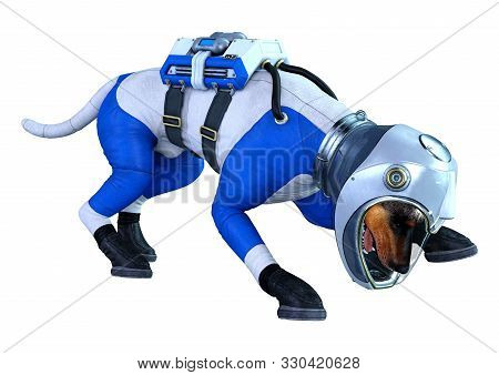 3D Rendering Astronaut Dog On White