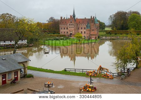 Egeskov, Denmark: Top View Of The Park And Entertainment Areas In The Egeskov Castle