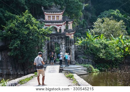 Tam Coc, Vietnam - 20th October 2019: Beautiful Bich Dong Pagoda Entrance In Tam Coc, Ninh Binh, Nor