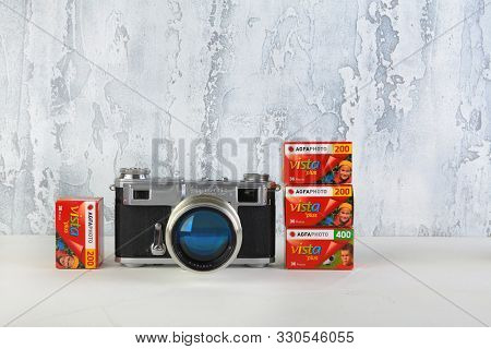 The Old And Rare Soviet Rangefinder Camera Contax-2, Kiev-2, Released 1955 With Packings Photographi