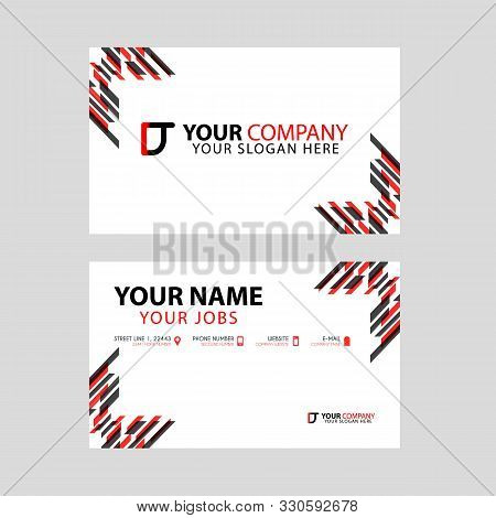 Business Card Template In Black And Red. With A Flat And Horizontal Design Plus The Dt Logo Letter O