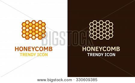 Honeycomb Logo Icon Template For Different Uses. Vector Thin Line Illustration Of Hexagonal-shaped B