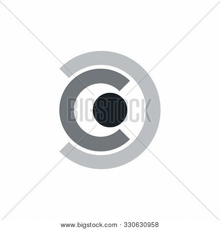Circled Design Element With Business Logo Concept. Two Half Circles And Dot In The Middle. Stock Vec