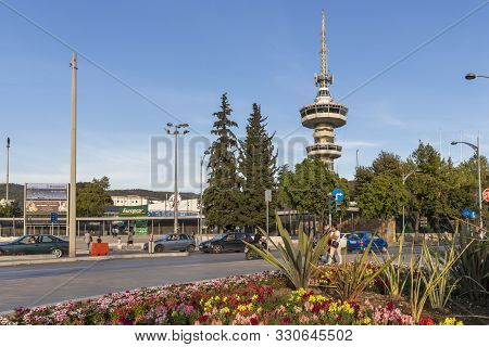 Thessaloniki, Greece - September 22, 2019: Sunset View Of Ote Tower In City Of Thessaloniki, Central