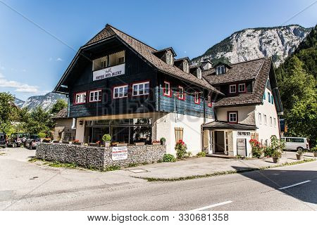 Hallstadt, Austria - July, 2019: Hallstatt Village Austria. Tourist Destination.