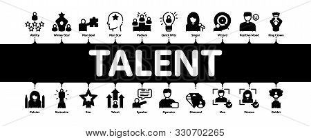 Human Talent Minimal Infographic Web Banner Vector. Idea And Target, Diamond And Star, Signer, Speak