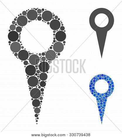 Map Marker Mosaic Of Filled Circles In Various Sizes And Color Hues, Based On Map Marker Icon. Vecto